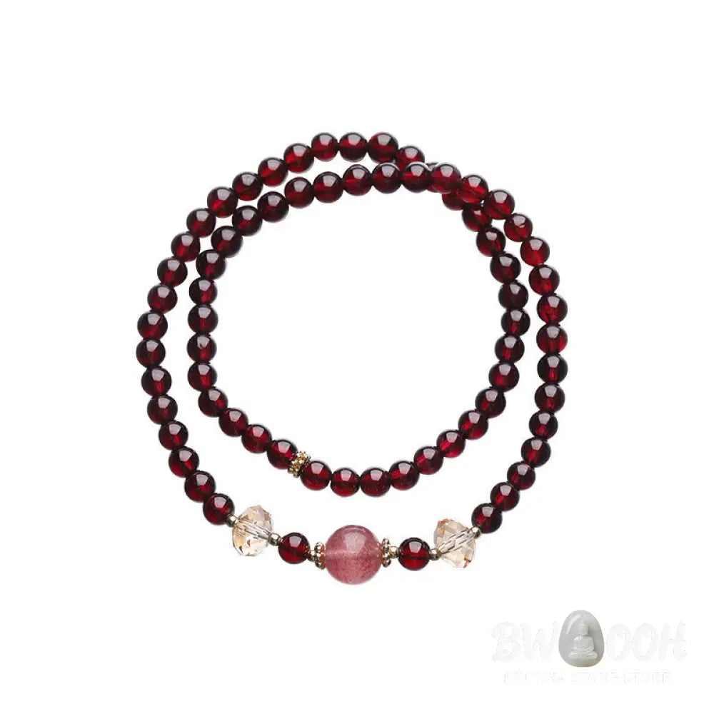 Buddha Stones 14K Gold Plated Natural Garnet Strawberry Quartz Stability Double Wrap Bracelet - BWOOOH