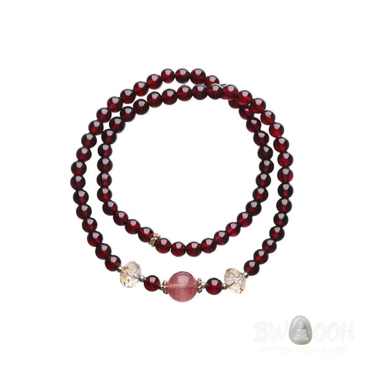 Buddha Stones 14K Gold Plated Natural Garnet Strawberry Quartz Stability Double Wrap Bracelet - BWOOOH