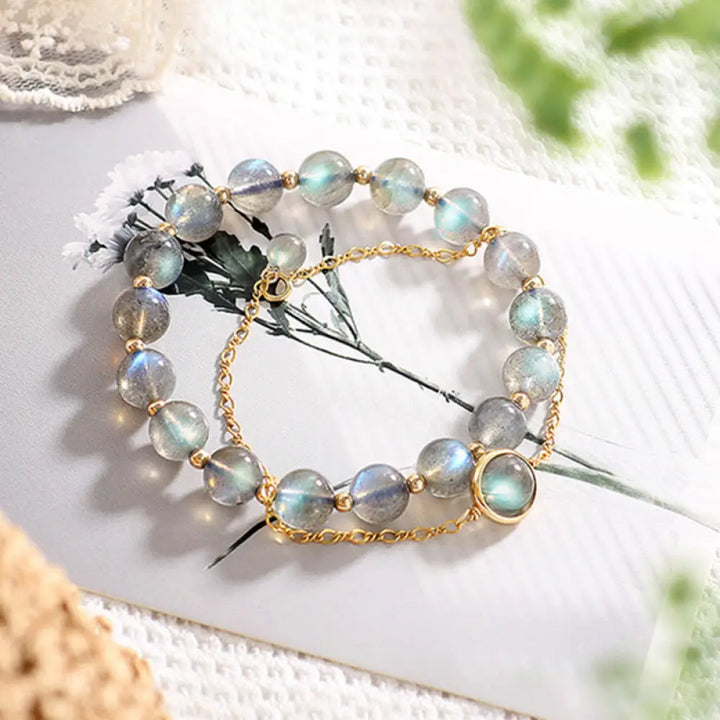 BWOOOH 14k Gold Plated Natural Moonstone Healing Love Bracelet - BWOOOH - 2Pcs(Moonstone&amp;14K Gold Plated