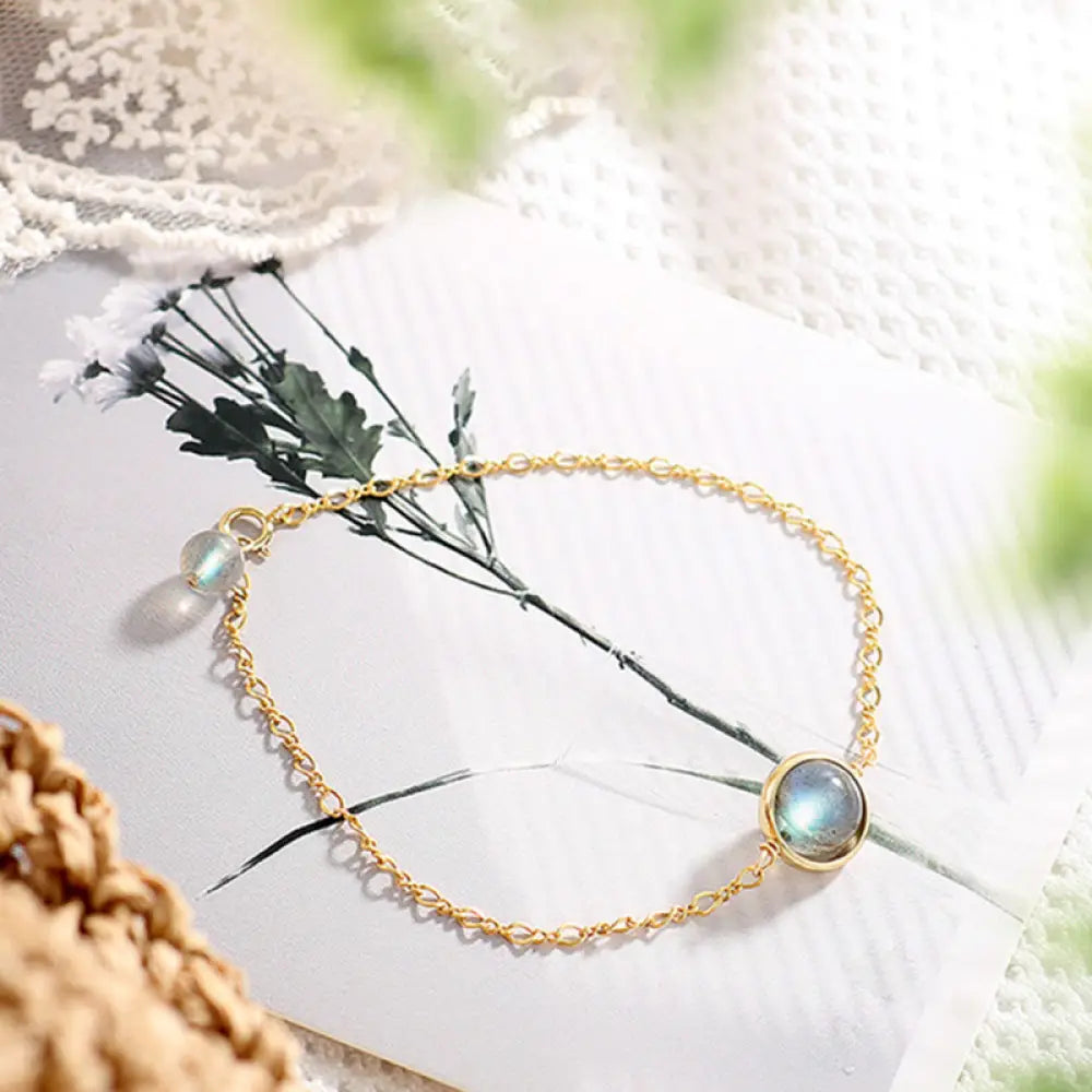 Buddha Stones 14k Gold Plated Natural Moonstone Healing Love Bracelet - BWOOOH - 14k Gold Plated Moonstone(Wrist