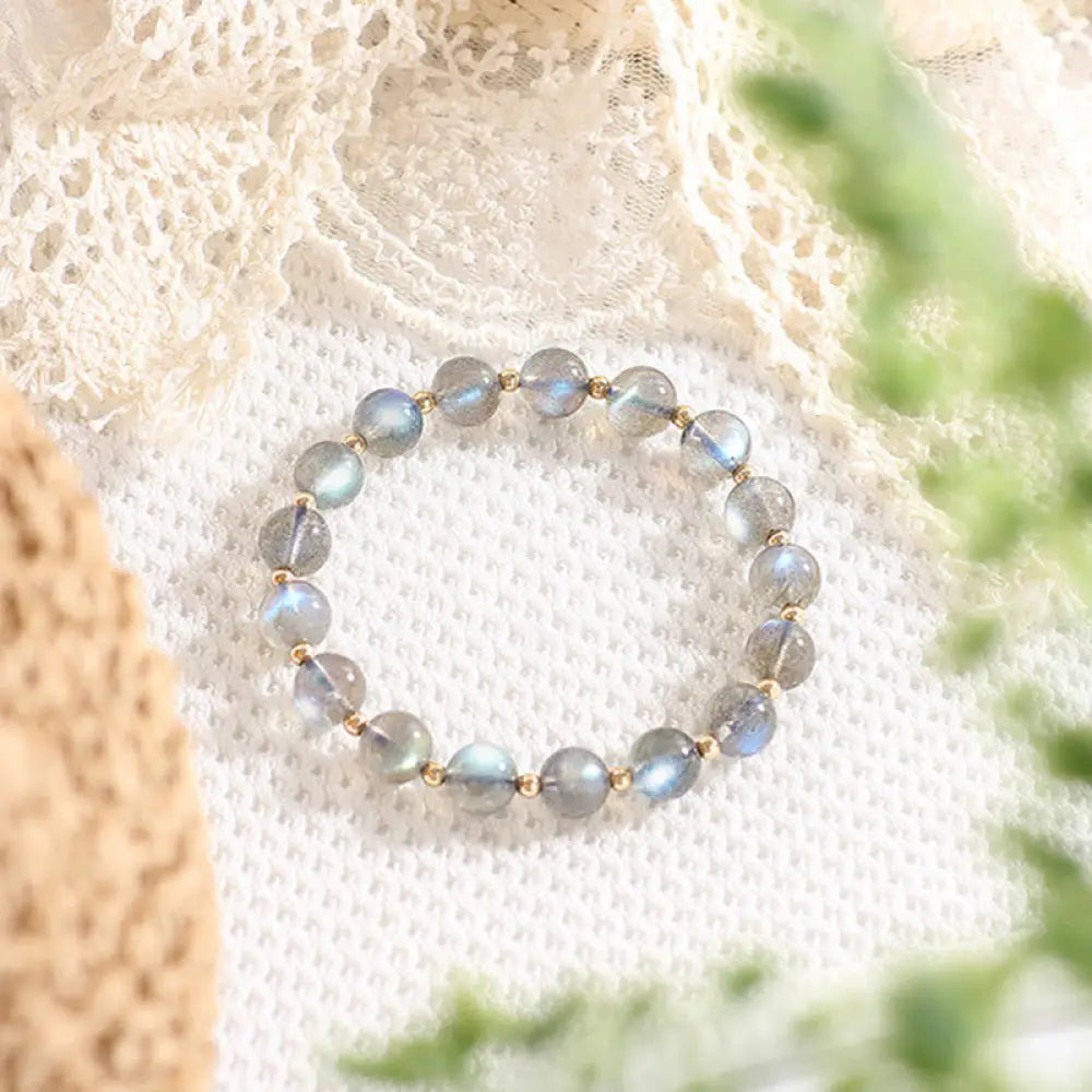 Buddha Stones 14k Gold Plated Natural Moonstone Healing Love Bracelet - BWOOOH - Moonstone(Wrist Circumference 14-16cm)