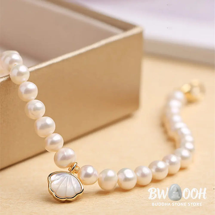 BWOOOH 14K Gold Plated Natural Pearl Crystal Shell Charm Bead Bracelet | spiritual healing bracelet