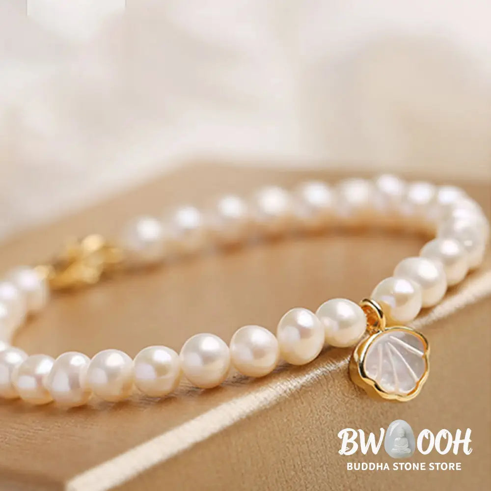 BWOOOH 14K Gold Plated Natural Pearl Crystal Shell Charm Bead Bracelet | spiritual healing bracelet