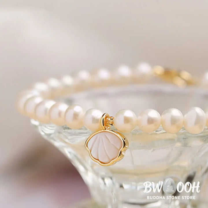 BWOOOH 14K Gold Plated Natural Pearl Crystal Shell Charm Bead Bracelet | spiritual healing bracelet