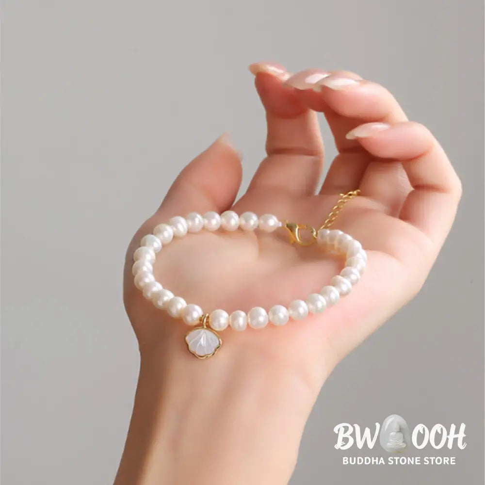 BWOOOH 14K Gold Plated Natural Pearl Crystal Shell Charm Bead Bracelet | spiritual healing bracelet