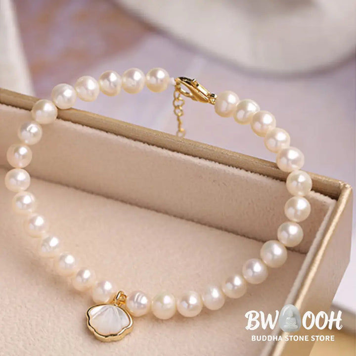 BWOOOH 14K Gold Plated Natural Pearl Crystal Shell Charm Bead Bracelet | spiritual healing bracelet