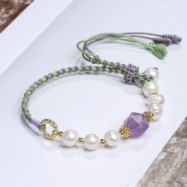 BWOOOH 14K Gold Plated Natural Pearl Crystal Shell Charm Bead Bracelet | spiritual healing bracelet