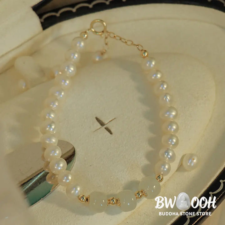 BWOOOH 14K Gold Plated Natural Pearl Hetian Cyan Jade White Jade Sincerity Bead Chain B | spiritual healing bracelet
