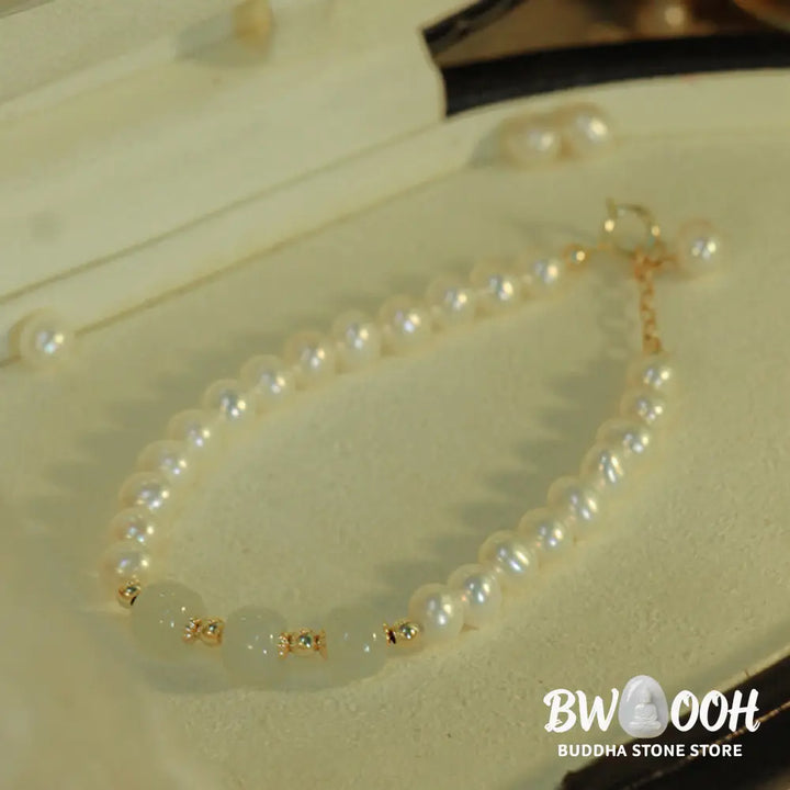 BWOOOH 14K Gold Plated Natural Pearl Hetian Cyan Jade White Jade Sincerity Bead Chain B | spiritual healing bracelet