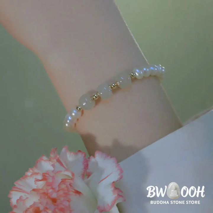 BWOOOH 14K Gold Plated Natural Pearl Hetian Cyan Jade White Jade Sincerity Bead Chain B | spiritual healing bracelet