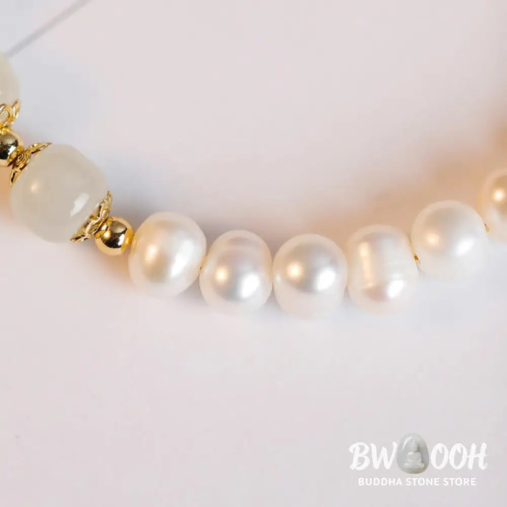 BWOOOH 14K Gold Plated Natural Pearl Hetian Cyan Jade White Jade Sincerity Bead Chain B | spiritual healing bracelet