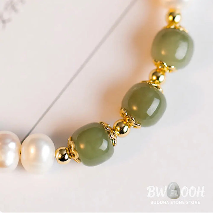 BWOOOH 14K Gold Plated Natural Pearl Hetian Cyan Jade White Jade Sincerity Bead Chain B | spiritual healing bracelet