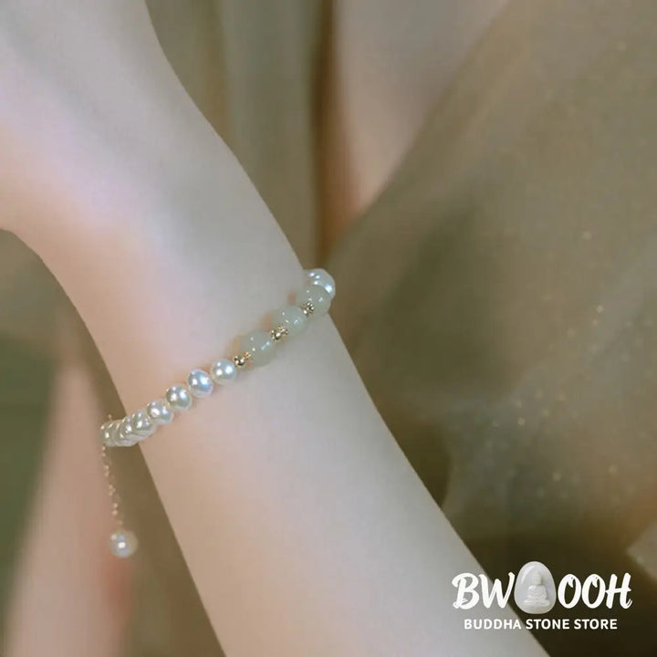 BWOOOH 14K Gold Plated Natural Pearl Hetian Cyan Jade White Jade Sincerity Bead Chain B | spiritual healing bracelet
