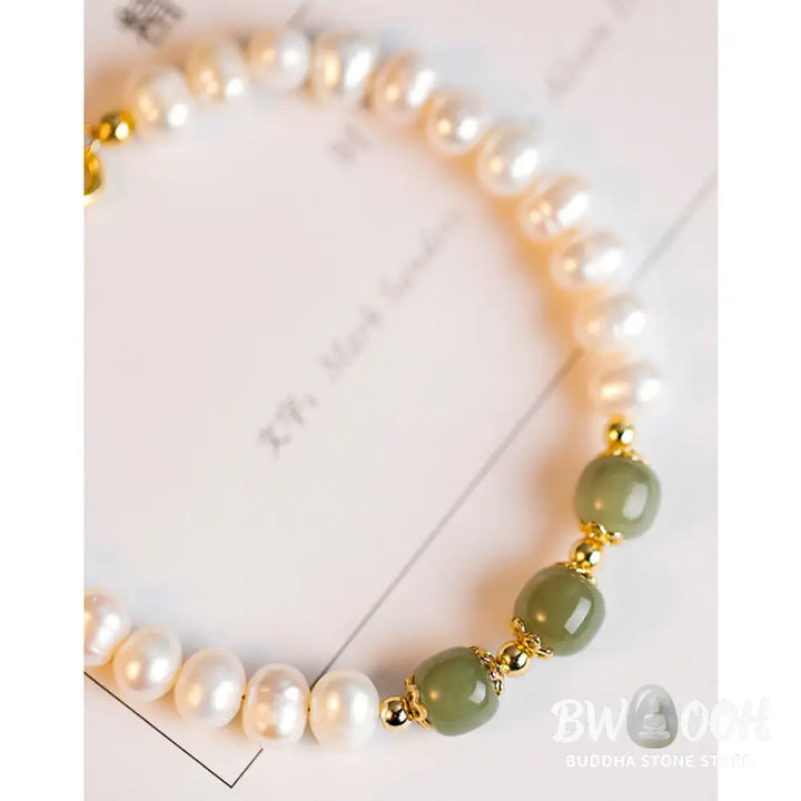 BWOOOH 14K Gold Plated Natural Pearl Hetian Cyan Jade White Jade Sincerity Bead Chain B | spiritual healing bracelet