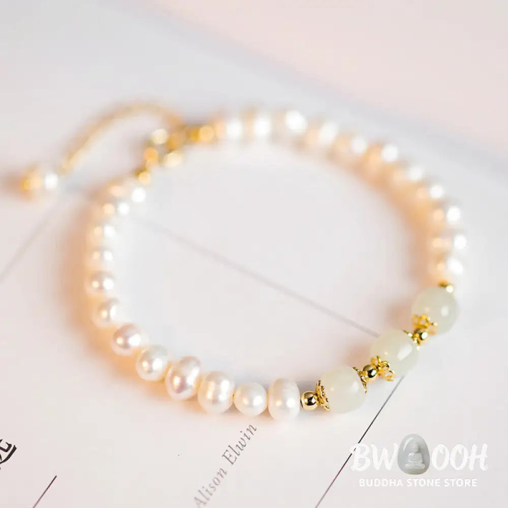 BWOOOH 14K Gold Plated Natural Pearl Hetian Cyan Jade White Jade Sincerity Bead Chain B | spiritual healing bracelet