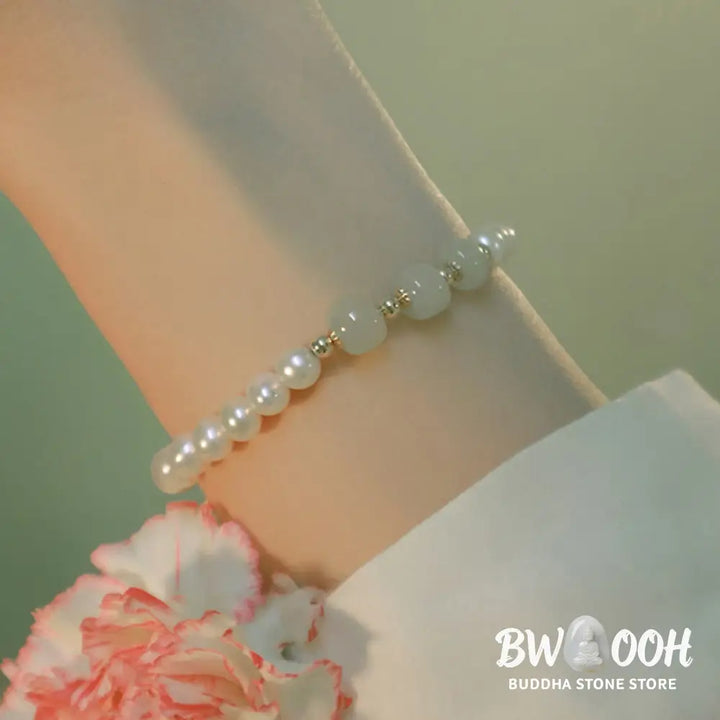 BWOOOH 14K Gold Plated Natural Pearl Hetian Cyan Jade White Jade Sincerity Bead Chain B | spiritual healing bracelet
