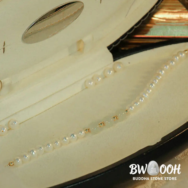 BWOOOH 14K Gold Plated Natural Pearl Hetian Cyan Jade White Jade Sincerity Bead Chain B | spiritual healing bracelet