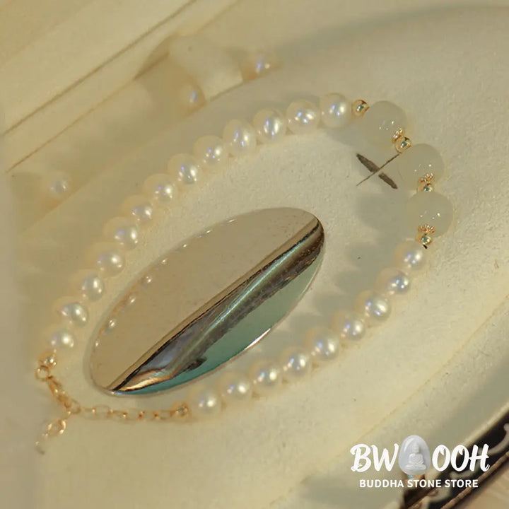 BWOOOH 14K Gold Plated Natural Pearl Hetian Cyan Jade White Jade Sincerity Bead Chain B | spiritual healing bracelet