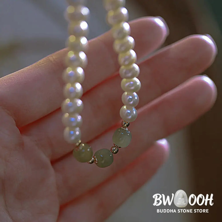 BWOOOH 14K Gold Plated Natural Pearl Hetian Cyan Jade White Jade Sincerity Bead Chain B | spiritual healing bracelet