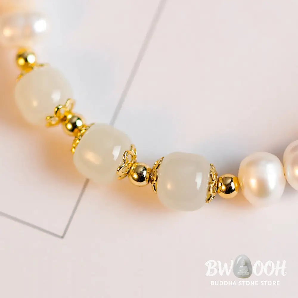 BWOOOH 14K Gold Plated Natural Pearl Hetian Cyan Jade White Jade Sincerity Bead Chain B | spiritual healing bracelet