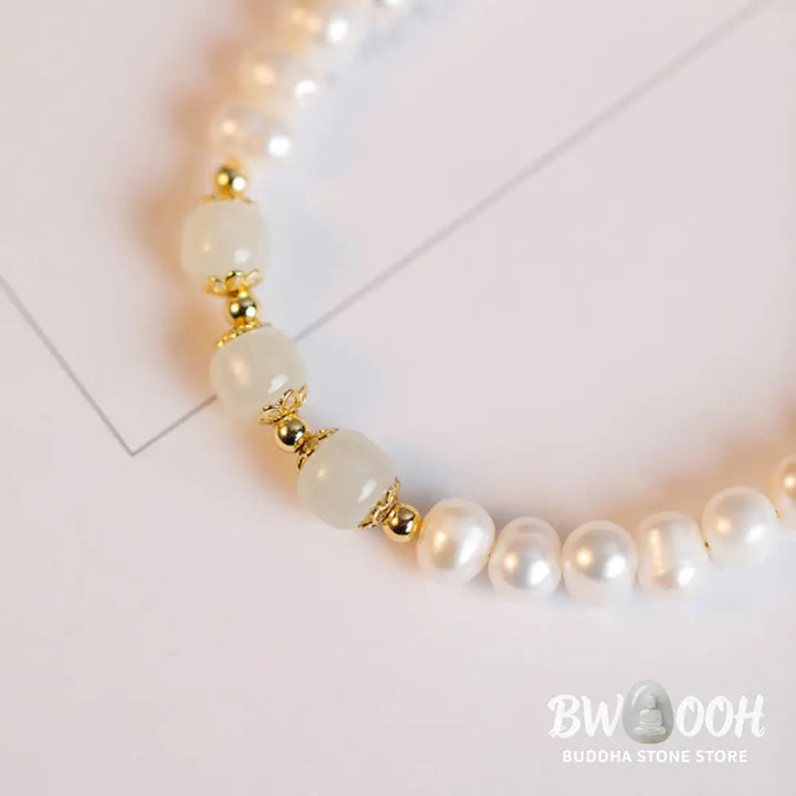 BWOOOH 14K Gold Plated Natural Pearl Hetian Cyan Jade White Jade Sincerity Bead Chain B | spiritual healing bracelet