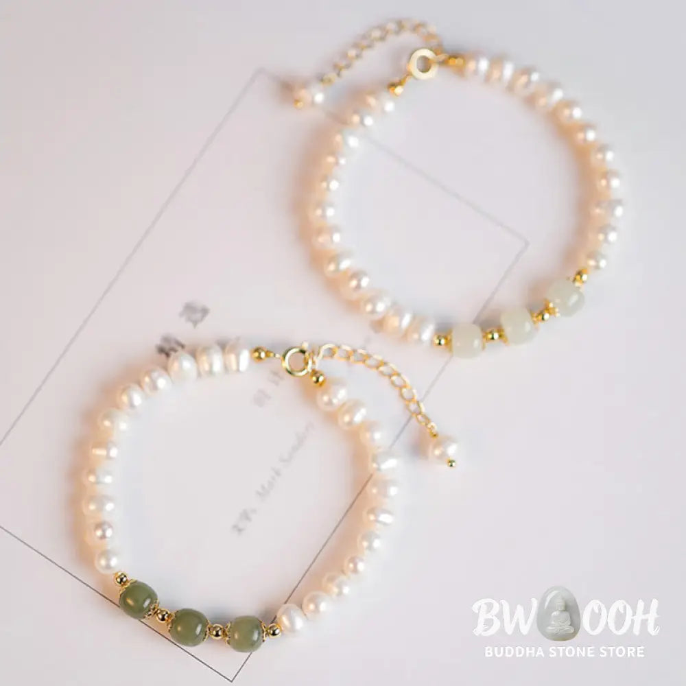 BWOOOH 14K Gold Plated Natural Pearl Hetian Cyan Jade White Jade Sincerity Bead Chain B | spiritual healing bracelet