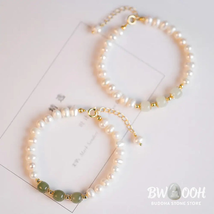 BWOOOH 14K Gold Plated Natural Pearl Hetian Cyan Jade White Jade Sincerity Bead Chain B | spiritual healing bracelet