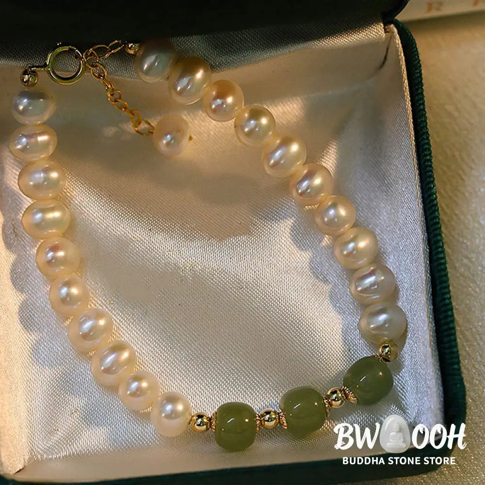 BWOOOH 14K Gold Plated Natural Pearl Hetian Cyan Jade White Jade Sincerity Bead Chain B | spiritual healing bracelet