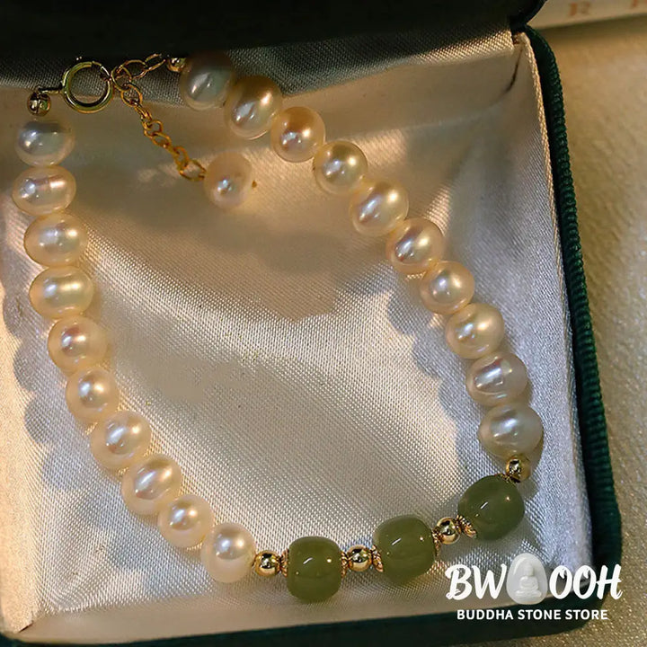 BWOOOH 14K Gold Plated Natural Pearl Hetian Cyan Jade White Jade Sincerity Bead Chain B | spiritual healing bracelet