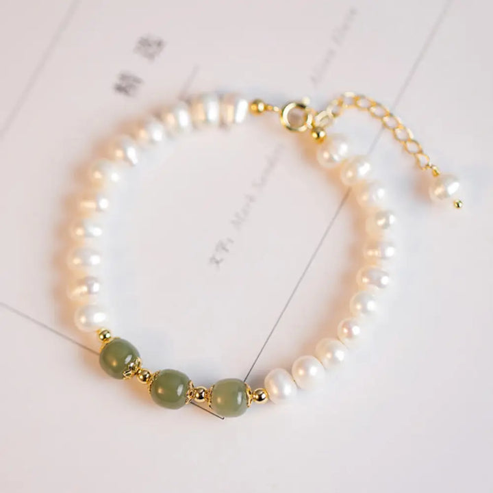 BWOOOH 14k gold plated natural pearl Hetian cyan and white jade bracelet