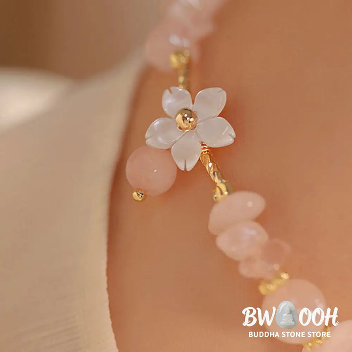 Buddha Stones 14k Gold Plated Natural Pink Crystal Flower Love Bracelet - BWOOOH - Pink Crystal(Soothing♥Warmth)(Wrist