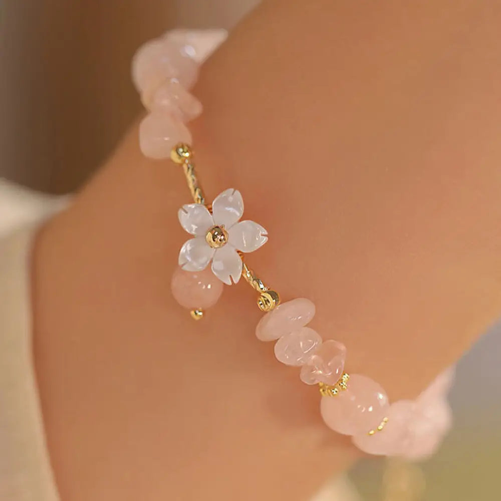 BWOOOH 14k Gold Plated Natural Pink Crystal Flower Love Bracelet - BWOOOH - Pink Crystal(Soothing♥Warmth)(Wrist