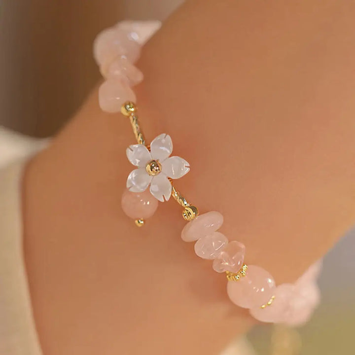 BWOOOH 14k Gold Plated Natural Pink Crystal Flower Love Bracelet - BWOOOH - Pink Crystal(Soothing♥Warmth)(Wrist