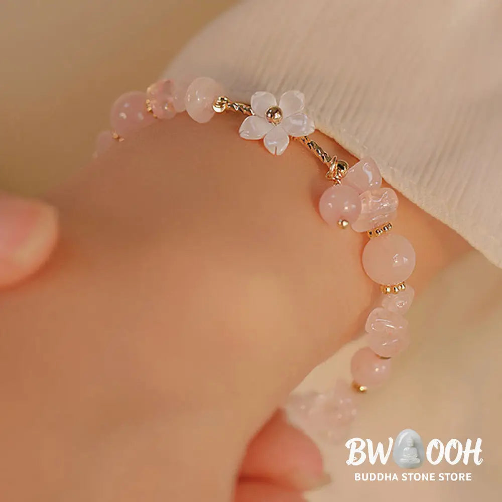 Buddha Stones 14k Gold Plated Natural Pink Crystal Flower Love Bracelet - BWOOOH - Pink Crystal(Soothing♥Warmth)(Wrist
