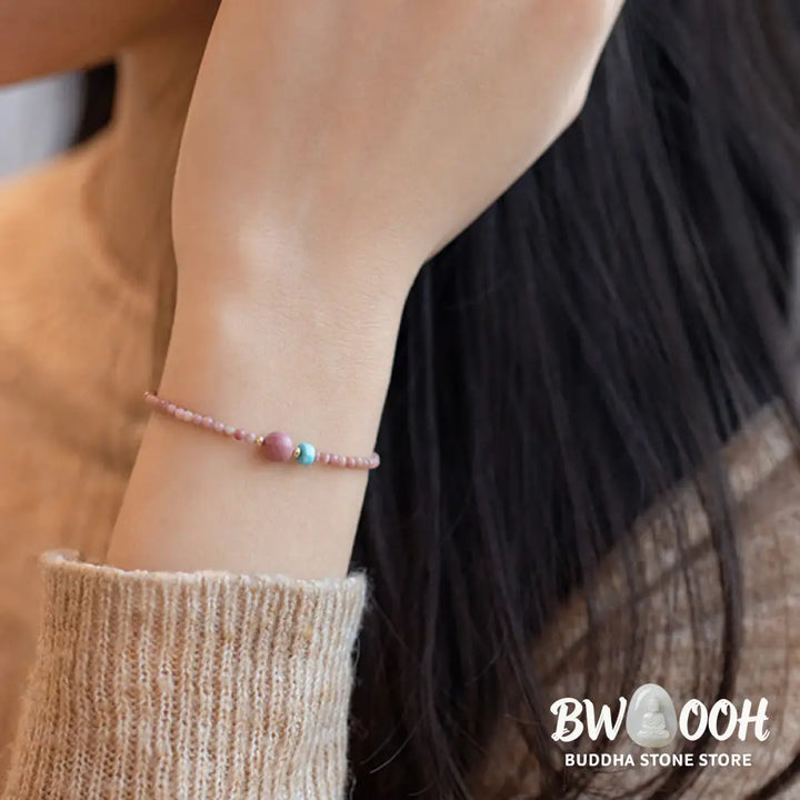 Buddha Stones 14K Gold Plated Natural Rhodonite Loving Energy Chain Bracelet - Rhodonite(Loving