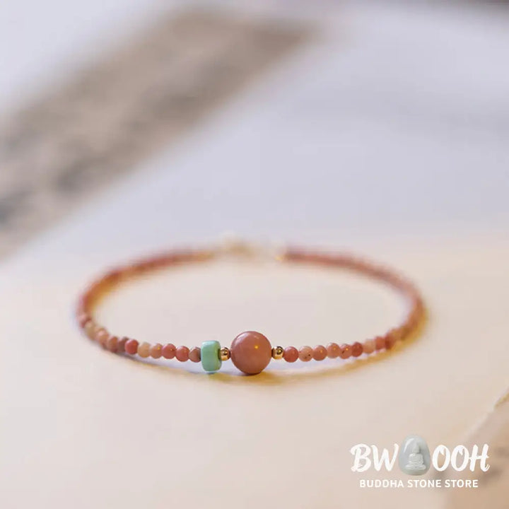 Buddha Stones 14K Gold Plated Natural Rhodonite Loving Energy Chain Bracelet - Rhodonite(Loving