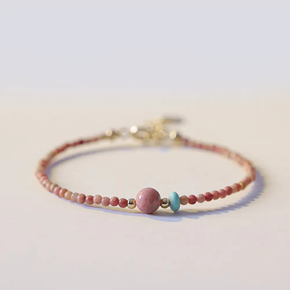 BWOOOH 14k gold plated natural rhodonite loving energy chain bracelet