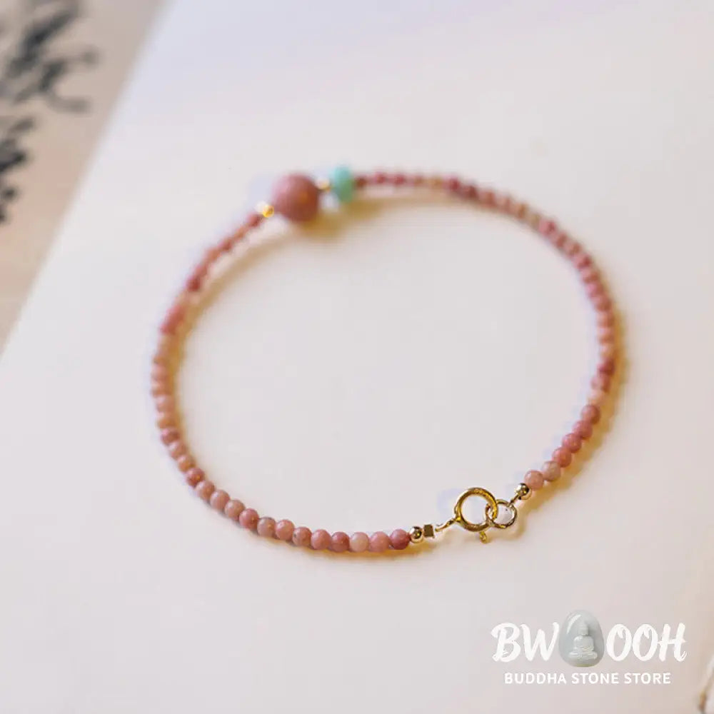Buddha Stones 14K Gold Plated Natural Rhodonite Loving Energy Chain Bracelet - Rhodonite(Loving