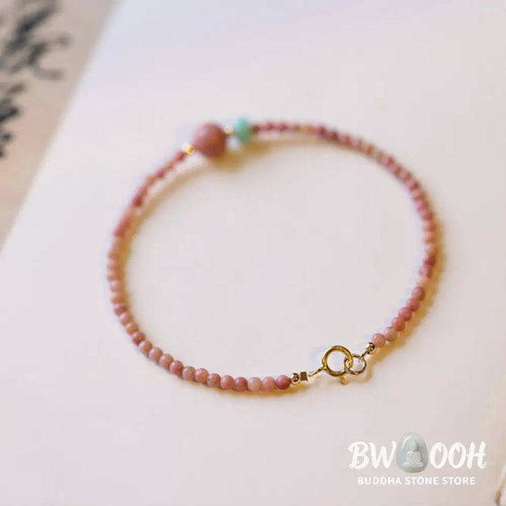 Buddha Stones 14K Gold Plated Natural Rhodonite Loving Energy Chain Bracelet - Rhodonite(Loving