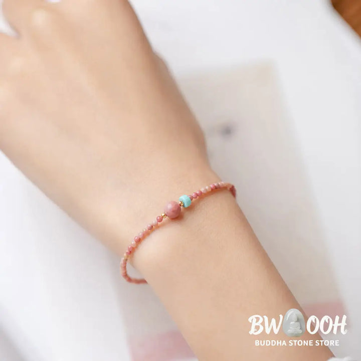 Buddha Stones 14K Gold Plated Natural Rhodonite Loving Energy Chain Bracelet - Rhodonite(Loving