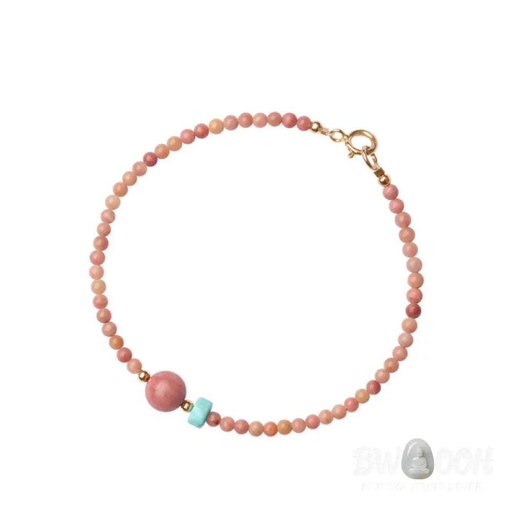 Buddha Stones 14K Gold Plated Natural Rhodonite Loving Energy Chain Bracelet - Rhodonite(Loving