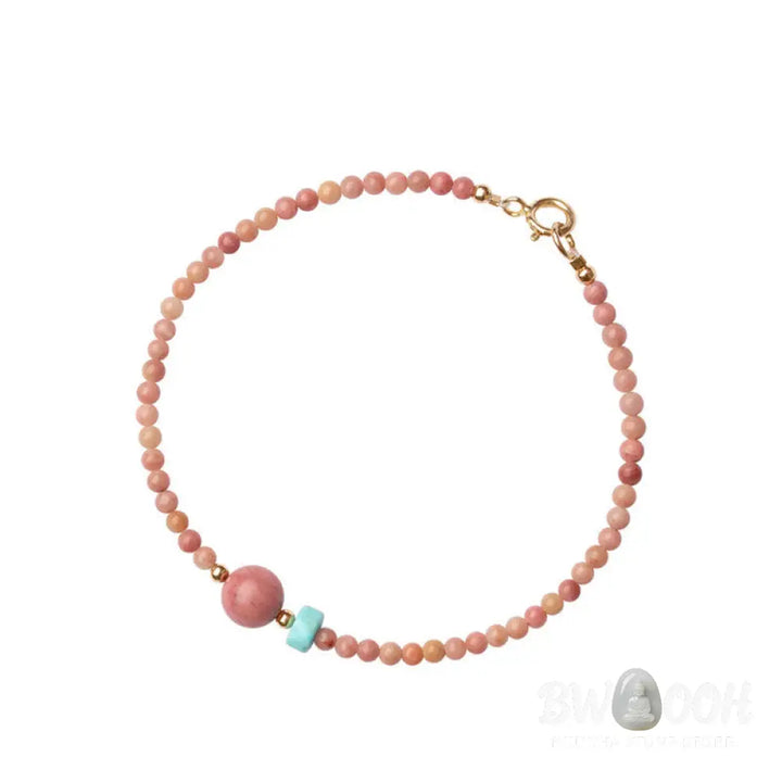 Buddha Stones 14K Gold Plated Natural Rhodonite Loving Energy Chain Bracelet - Rhodonite(Loving