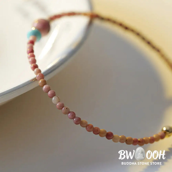 Buddha Stones 14K Gold Plated Natural Rhodonite Loving Energy Chain Bracelet - Rhodonite(Loving