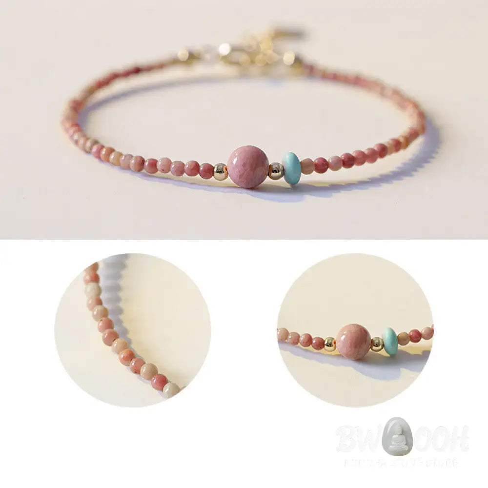 Buddha Stones 14K Gold Plated Natural Rhodonite Loving Energy Chain Bracelet - Rhodonite(Loving