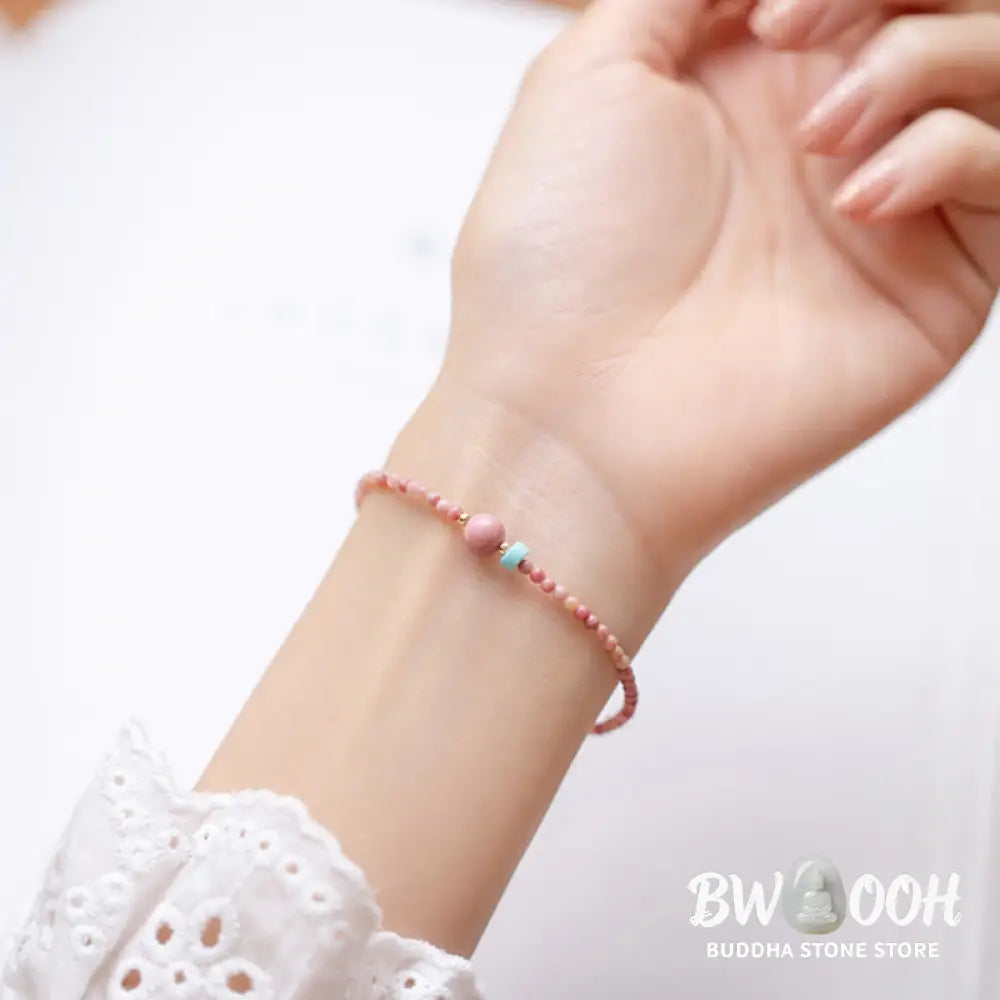 Buddha Stones 14K Gold Plated Natural Rhodonite Loving Energy Chain Bracelet - Rhodonite(Loving