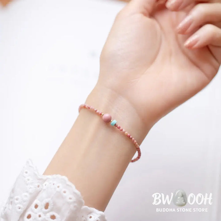 Buddha Stones 14K Gold Plated Natural Rhodonite Loving Energy Chain Bracelet - Rhodonite(Loving