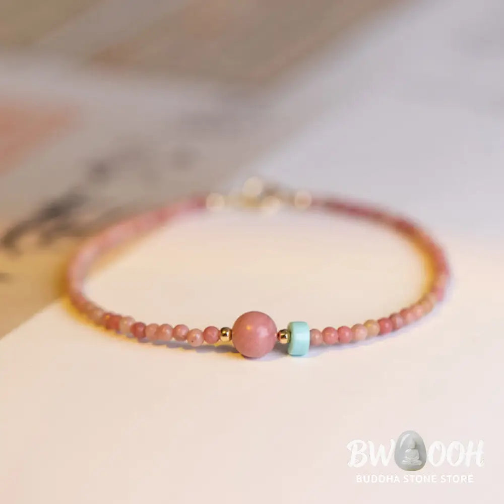 Buddha Stones 14K Gold Plated Natural Rhodonite Loving Energy Chain Bracelet - Rhodonite(Loving