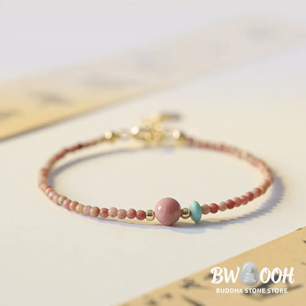 Buddha Stones 14K Gold Plated Natural Rhodonite Loving Energy Chain Bracelet - Rhodonite(Loving