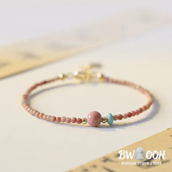 Buddha Stones 14K Gold Plated Natural Rhodonite Loving Energy Chain Bracelet - Rhodonite(Loving