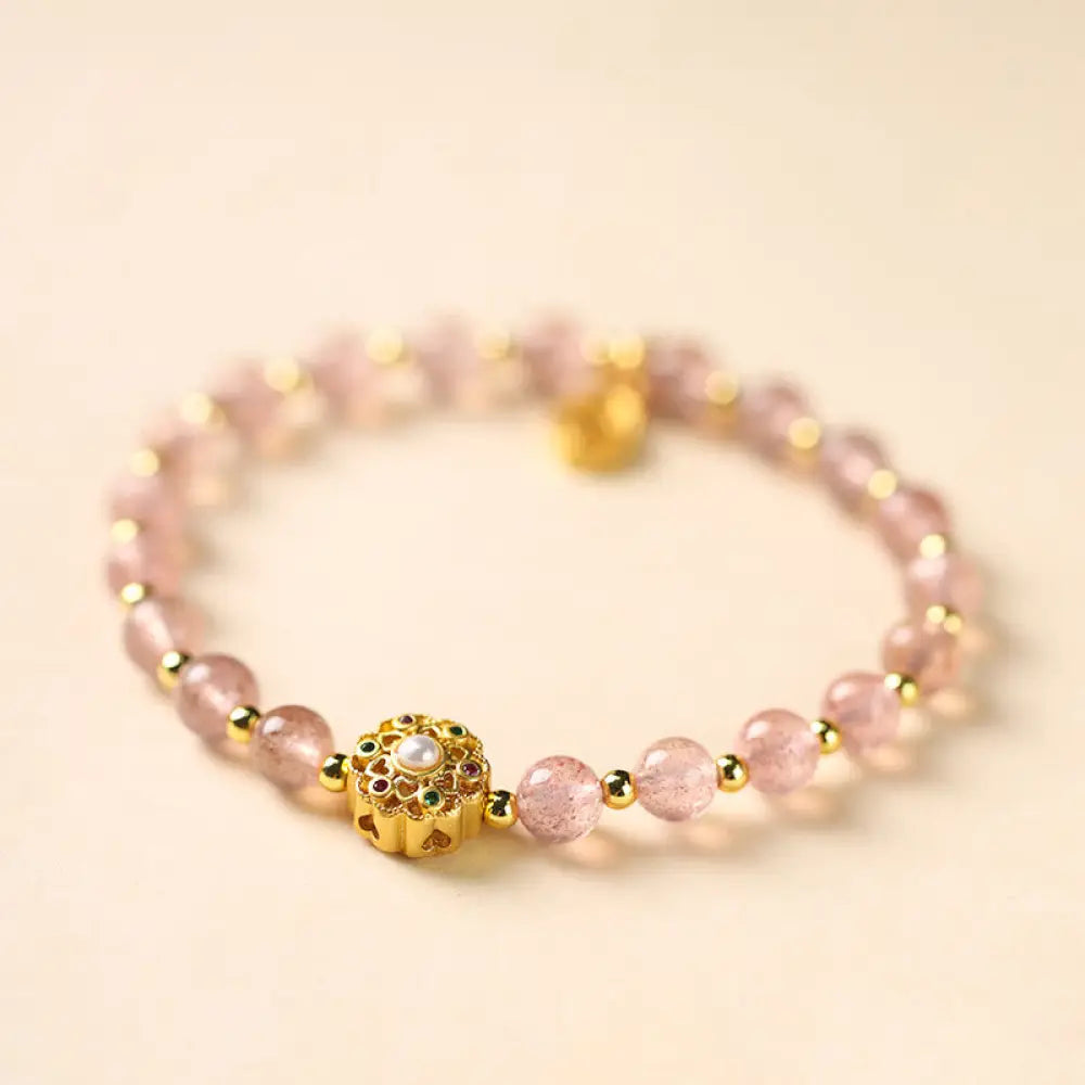 BWOOOH 14k gold plated natural strawberry quartz labradorite sun stone bracelet